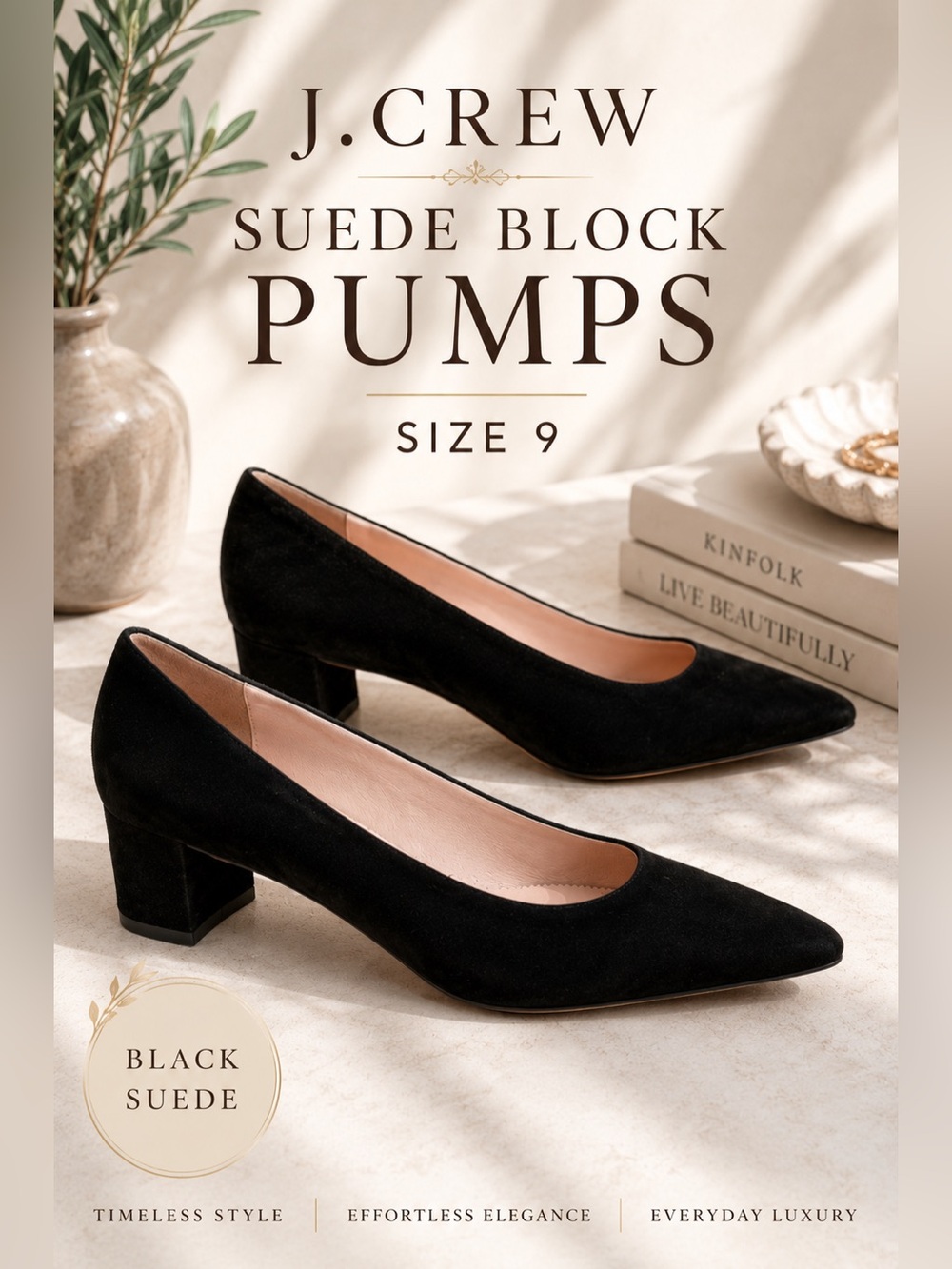 J.Crew Black Suede Block Heel Pumps Size 9
